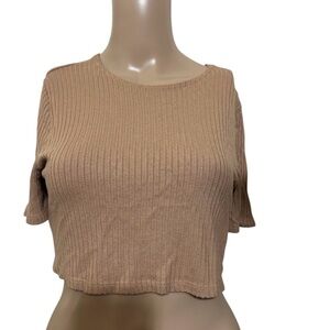 Reformation Tan Ribbed Crop T-Shirt
